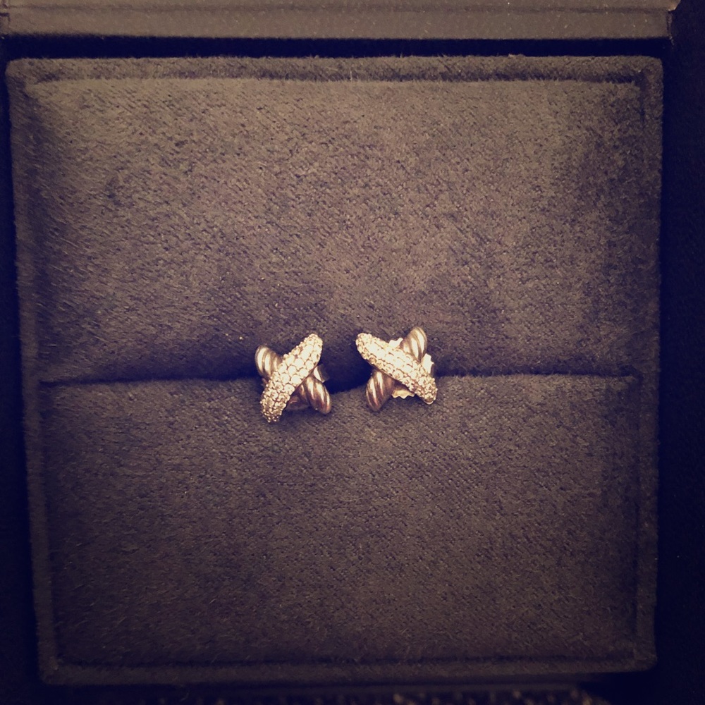 David Yurman Diamond/Silver Cross Stud Earring